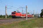 114 005 mit dem RE2  ODEG  (RE 37371) von Cottbus nach Wismar in Vietznitz. 15.05.2013