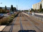 Tw 5984 folgt dem vorausfahrenden Tw 3802 bei der Sonderfahrt nach Falkenberg, Berlin Sommer 2007