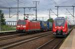 185 083-3 DB Schenker Rail Deutschland AG mit dem KLV  LKW Walter  in Golm und fuhr in Richtung Potsdam Pirschheide weiter.