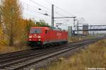 185 242-5 DB Schenker Rail Deutschland AG wartete im Brandenburger Hbf auf die Einfahrt Erlaubnis in den Brandenburger Gbf.