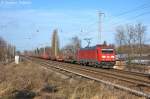 185 343-1 DB Schenker Rail Deutschland AG mit einem Samms Ganzzug in Berlin-Karow und fuhr in Richtung Karower Kreuz weiter. 01.03.2013