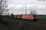 185 395-1 DB Schenker Rail Deutschland AG mit einem gemischtem Güterzug aus Richtung Salzwedel kommend in Stendal und fuhr in Richtung Magdeburg weiter. 22.02.2014