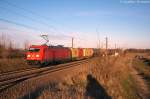 185 248-2 DB Schenker Rail Deutschland AG mit einem gemischtem Güterzug in Brandenburg(Havel) und fuhr in Richtung Magdeburg weiter. 08.03.2014