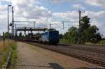 140 824-4 EGP - Eisenbahngesellschaft Potsdam mbH mit einem leeren Autotransportzug in Niederndodeleben und fuhr in Richtung Magdeburg weiter.