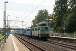 142 133-8 EGP - Eisenbahngesellschaft Potsdam mbH mit der Wagenlok 139 285-1 und einem leeren Containerzug in Friesack und fuhr weiter in Richtung Wittenberge.