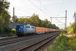 140 656-0 EGP - Eisenbahngesellschaft Potsdam mbH mit einem Containerzug von Hamburg nach Berlin Westhafen in Friesack. 06.09.2019