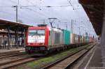 185 598-0 AKIEM für ITL Eisenbahn GmbH mit einem Containerzug in Stendal und fuhr in Richtung Wolfsburg weiter. 30.03.2012