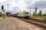 145 094-9 Captrain Deutschland GmbH für ITL - Eisenbahngesellschaft mbH mit einem H-Wagen Ganzzug in Magdeburg-Neustadt und fuhr weiter in Richtung Biederitz.