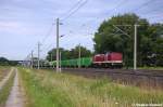 204 354-5 (202 354-7) & 204 347-9 (202 347-1) MTEG - Muldental Eisenbahnverkehrsgesellschaft mbH mit einem Holzzug bei Rathenow und fuhren in Richtung Stendal weiter.