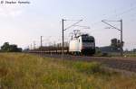 E 186 137 Railpool GmbH fr OHE Cargo GmbH mit einem leeren Holzzug in Vietznitz und fuhr in Richtung Nauen weiter.