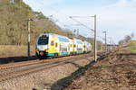 ET 445.104 (445 104-3) ODEG - Ostdeutsche Eisenbahn GmbH als RE4 (RE 62167) von Ludwigsfelde nach Rathenow, bei der Ausfahrt aus Nennhausen. 15.02.2020