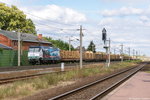 145 023-6  120 Jahre Rasender Roland  PRESS (145 083-2) mit einem Holzzug in Großwudicke und fuhr weiter in Richtung Stendal.
