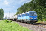 383 010-6 ČD Cargo mit einem Kesselzug  Dieselkraftstoff oder Gasöl oder Heizöl (leicht)  in Nennhausen und fuhr weiter in Richtung Wustermark. 22.08.2020